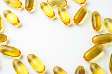 Fish oil capsules with omega 3, omega 9, vitamin D, vitamin E, Cod liver oil, evening primrose oil,...