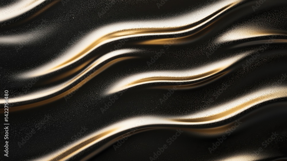 Poster a smooth, flowing abstract design featuring golden waves against a dark background, creating a luxur
