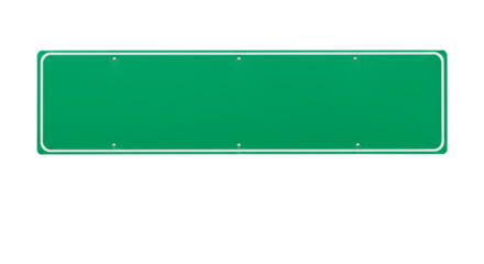 A long rectangular green sign with a white border and mounting holes on a black background space filler