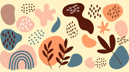Hand drawn abstract shapes collection isolated background with nature elements