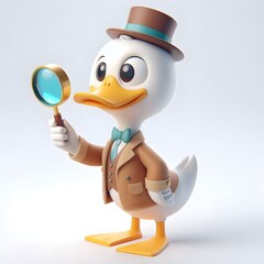 3d cute animation of a detective duck on white background