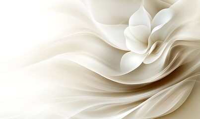 Abstract beige and white flower on flowing fabric.
