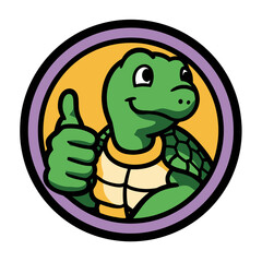 Obraz premium Cartoon turtle giving a thumbs-up gesture.