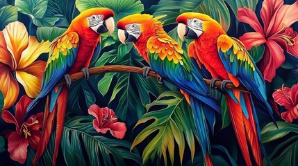 Naklejka premium Exotic Tropical Flowers Highlighting Feathered Beauty