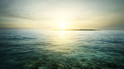 Obraz premium Tranquil Seascape at Sunset with Golden Horizon and Calm Waters Reflection