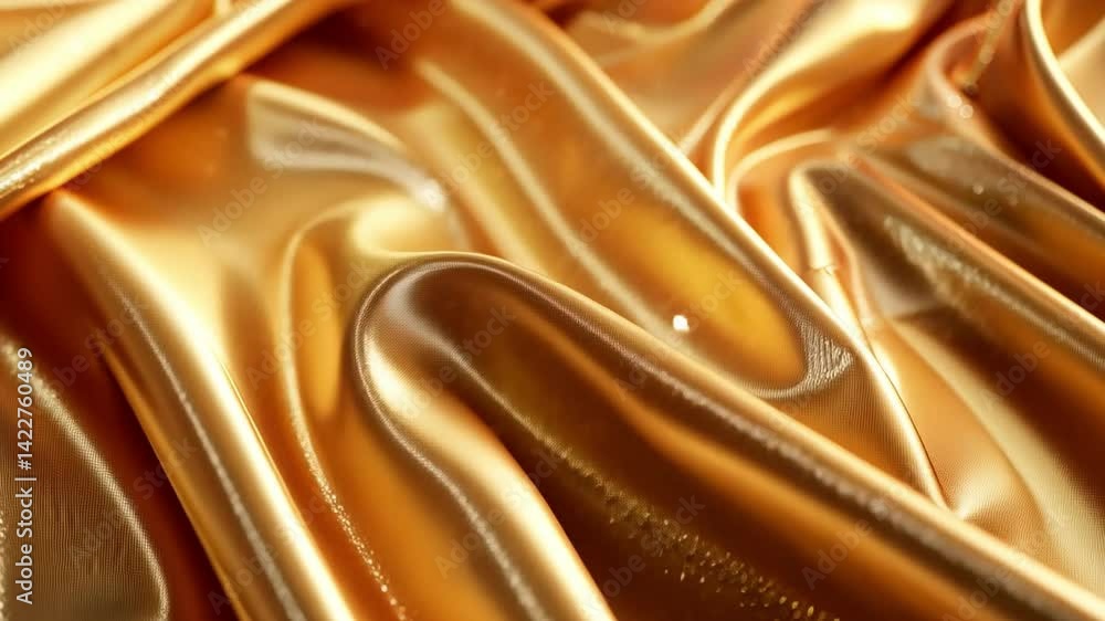 Poster luxurious golden satin fabric draped elegantly, showcasing its smooth texture and rich color, creati