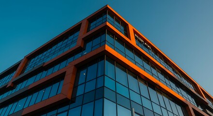 Obraz premium Modern Architectural Facade: Burnt Orange Geometric Glass Building