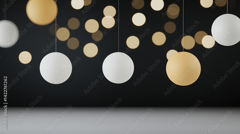 Poster elegant hanging spheres in various colors create a modern and chic atmosphere against a dark backgro