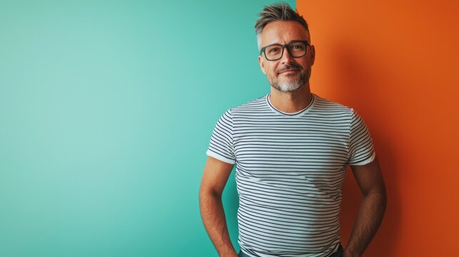 Male brand strategist in a striped shirt and cropped pants.