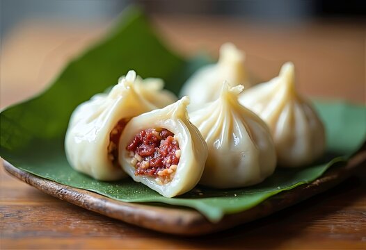 Steamed Modak Dumplings with Savory Filling Closeup