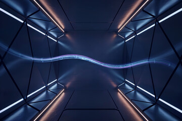 Fototapeta premium Futuristic corridor with glowing line, representing technology innovation and modern architecture
