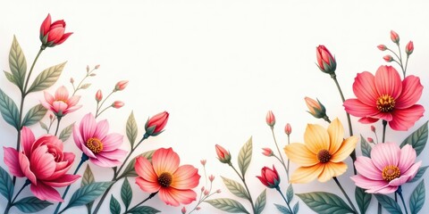 Obraz premium Elegant Floral Border Design Featuring Delicate Blooms and Buds in Vibrant Hues