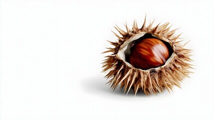 Isolated Chestnut in Its Spiky Shell on a White Background