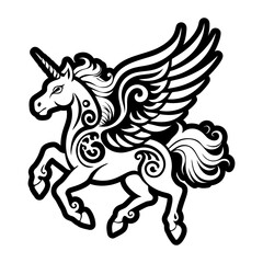 A glyph style icon of unicorn symbol tattoo