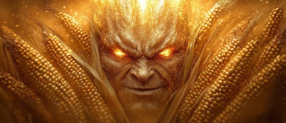 Eerie human face emerges from a field of corn