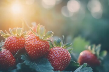 Group of fresh organic strawberry macro. Fruit background