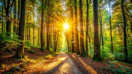 Obraz premium Sunlit Path Through Forest Trees