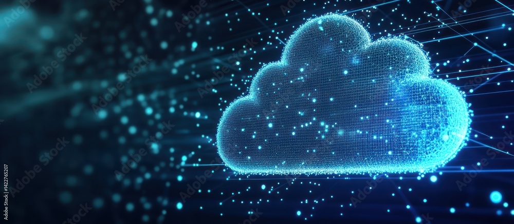 Poster digital cloud concept with glowing points and connection lines, technology innovation
