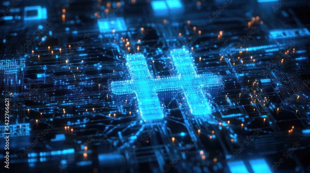 Poster abstract technological background with a glowing hashtag symbol representation