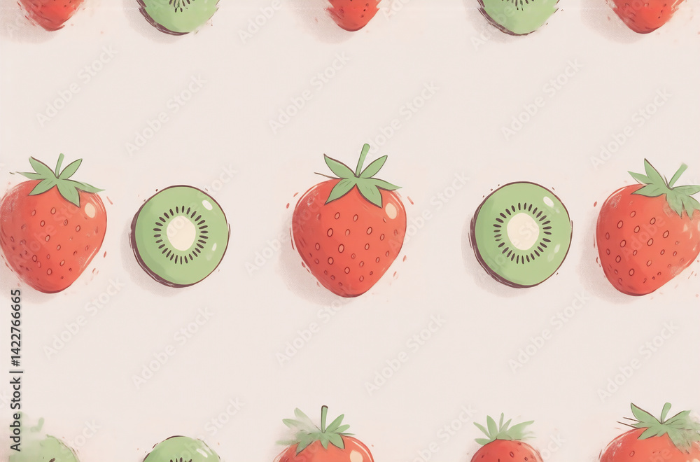 Poster A repeating pattern of strawberries and kiwi slices creates a vibrant, fruity avatar.  Perfect for a fresh and healthy profile picture.