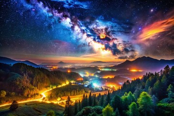 Obraz premium Milky Way Over Mountain Valley