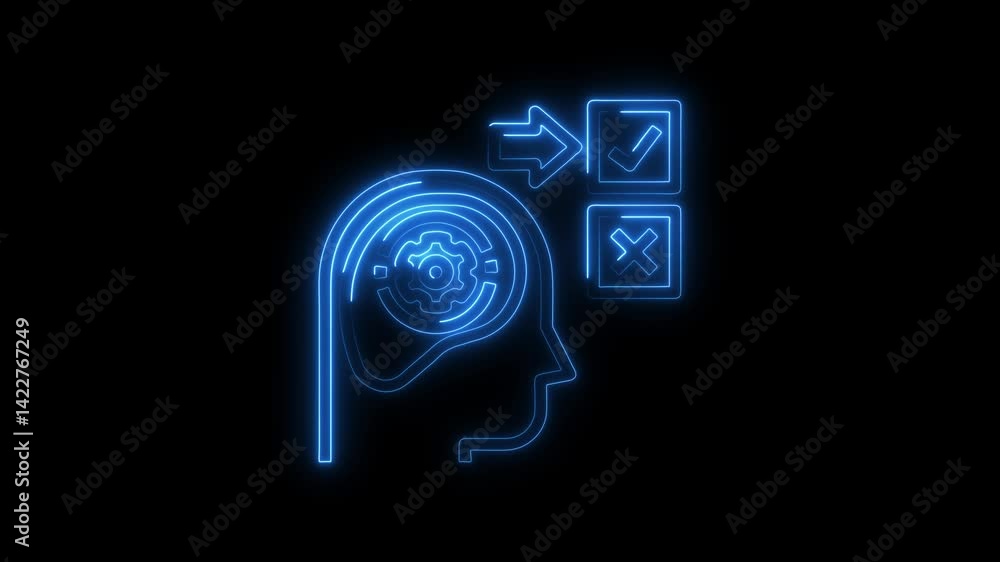 Poster decision making process concept with neon glow effect