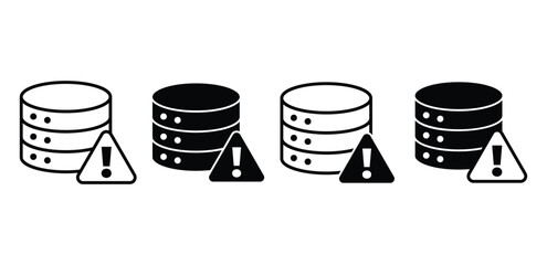 Database Alert System Warning Icon Set Black and White Design Vector Illustration