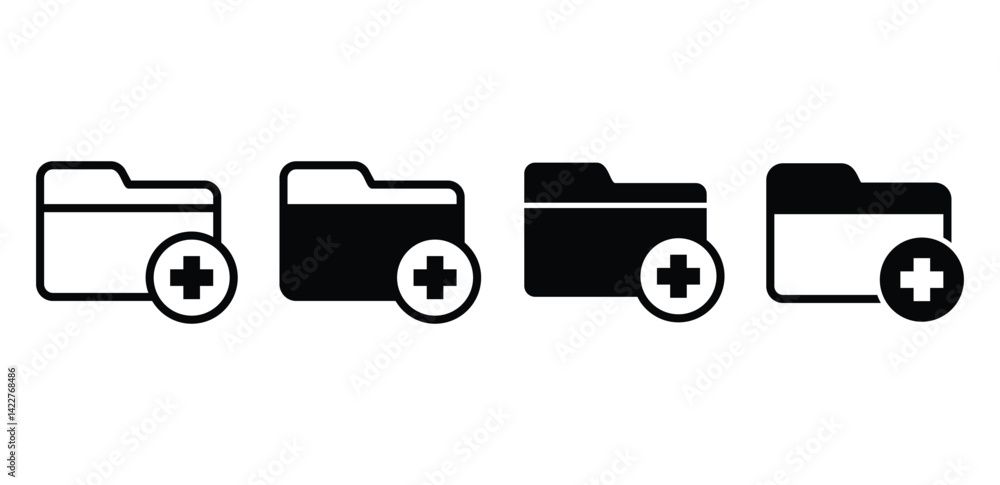 Poster add folder icon black and white plus sign file symbols vector design