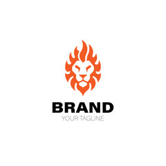 Lion Fire Logo. Lion Fire Logo Design. Lion Fire Brand. Lion Fire Logo Vector Design Isolated on White Background
