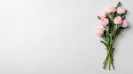 Obraz premium Delicate Pink Flowers Bouquet on White Background