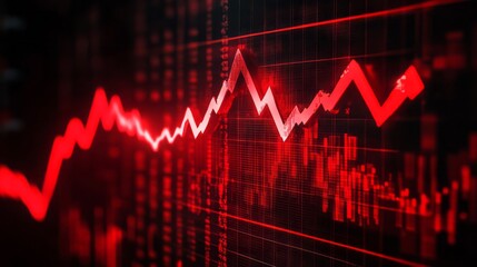 Red stock market graph shows rising and falling trends