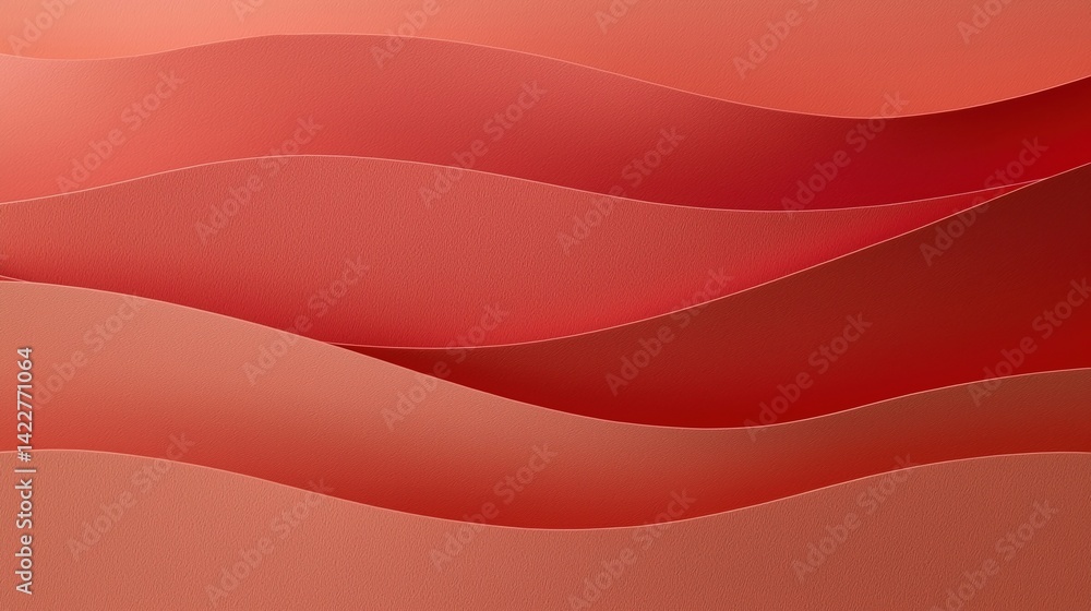 Poster a minimalist design featuring layered waves of warm red tones, creating a soothing, abstract visual 