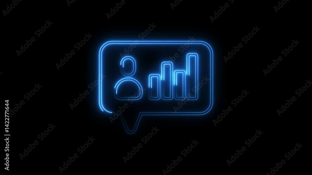 Poster blue neon user profile and data chart analytics glowing on black background