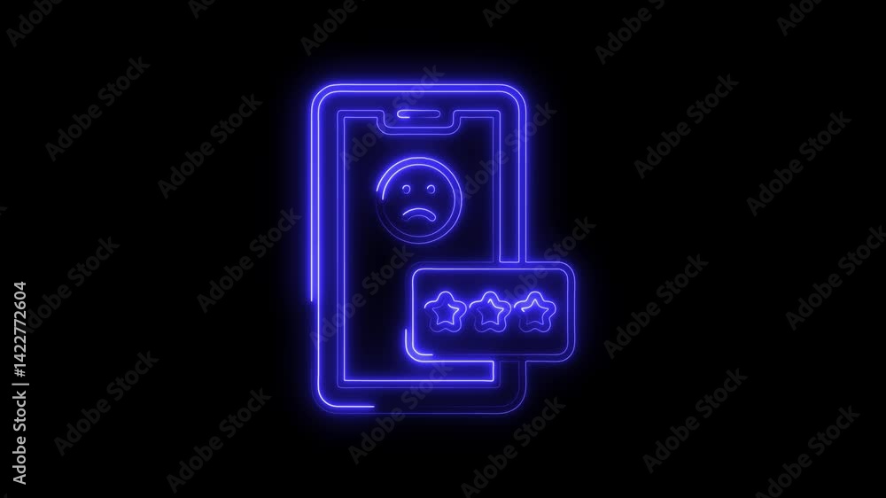 Poster neon smartphone with poor rating and three star feedback animation