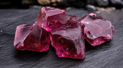 Cluster of vibrant pink crystals on dark stone