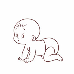 Adorable Baby Crawling Vector Illustration isolated on white. a baby in a diaper crawling around.