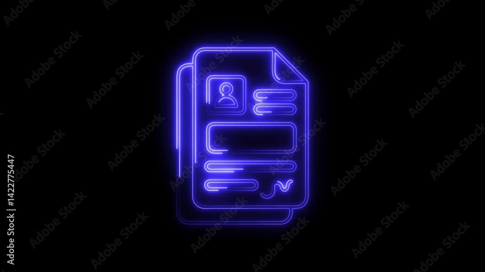 Poster neon resume profile application on black background animation loop represents job search and applica