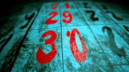 Close up of Grunge Calendar Detailing Red Number 30