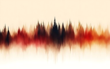 Abstract forest landscape with warm color gradient and misty effect.