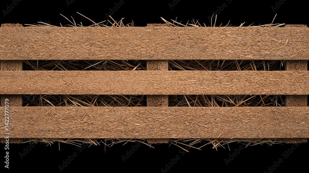 Poster a wooden pallet with straw visible through the slats, creating a rustic and natural appearance again