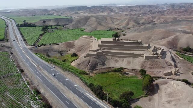 Paramonga fortress, an ancient wonder of peru, seen from above