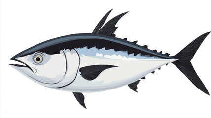 Obraz premium Stylized illustration of a bluefin tuna on a pure white background. The tuna is shown from the side, showing its unique streamlined shape. Limited color options,