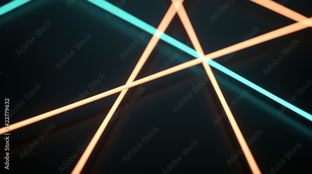 Poster a striking display of intersecting neon light beams creates a geometric pattern against a dark backg