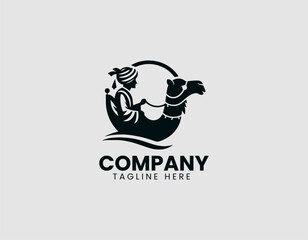 Solemn Turbaned Figure Riding Camel Vector Logo Design