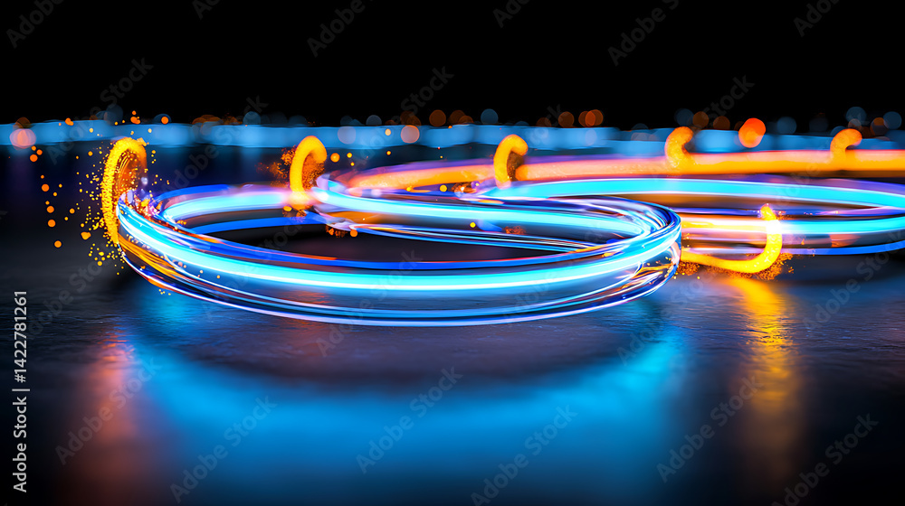 Poster dynamic light trails urban nightscape abstract visuals illuminated environment close-up motion conce