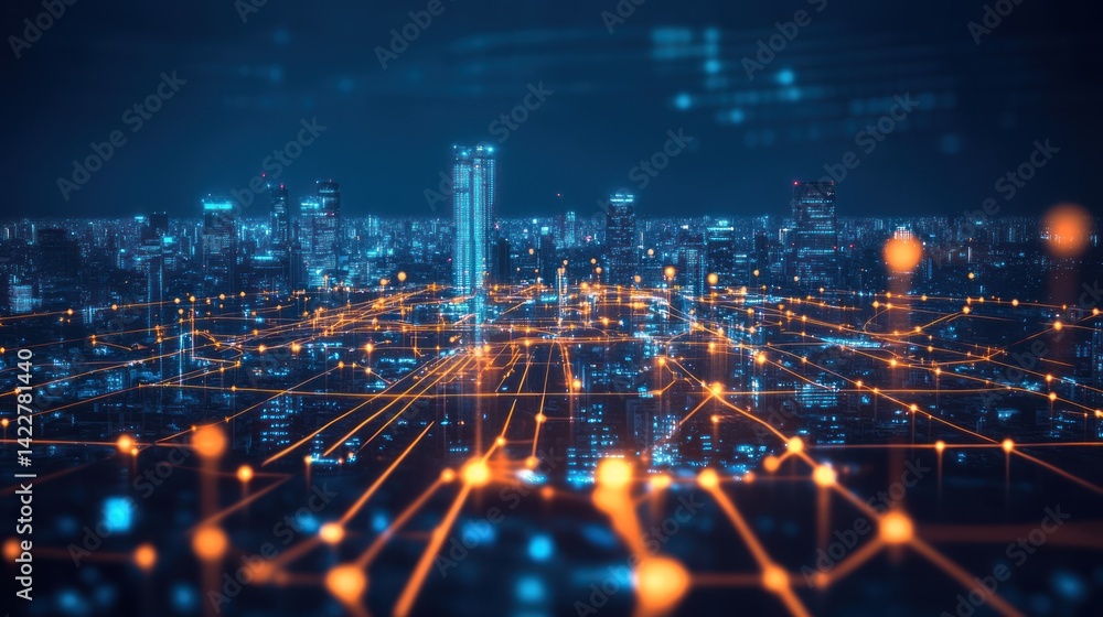 Poster interconnected urban network: a visual representation of modern communication infrastructure