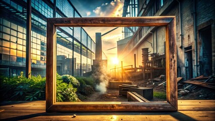 Fototapeta premium Framed Industrial Landscape with Sunset