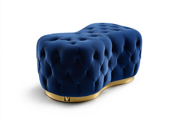 Navy Blue Velvet Tufted Ottoman Bench with Gold Base
