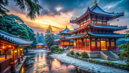 Asian Temple at Sunset