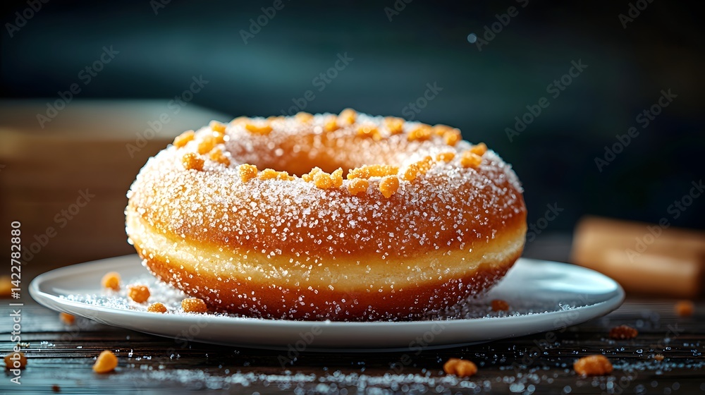Poster a close up shot of a delicious homemade donut with a warm crispy outer layer and a soft fluffy inter